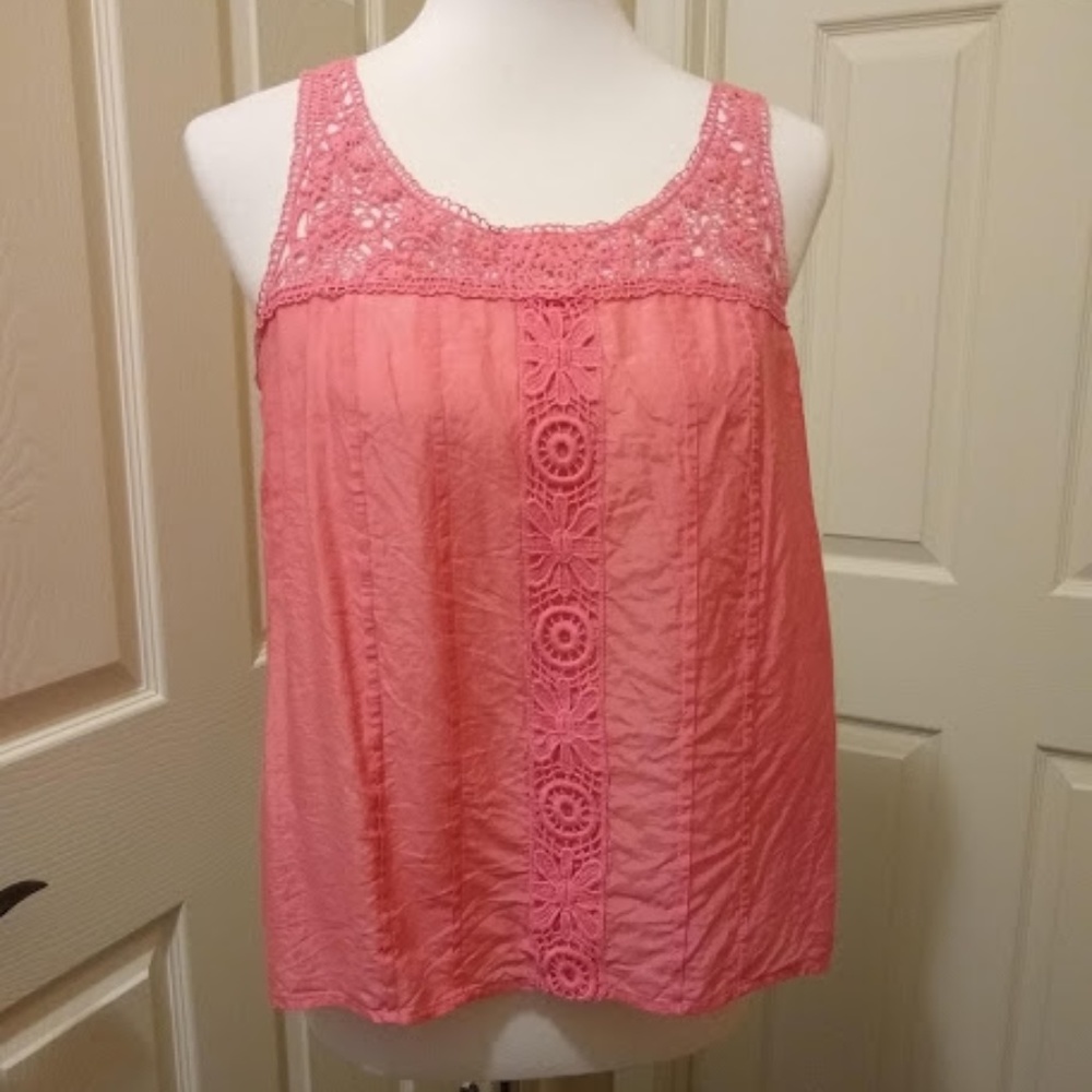 Coral tank with lace shoulders - Loft Small